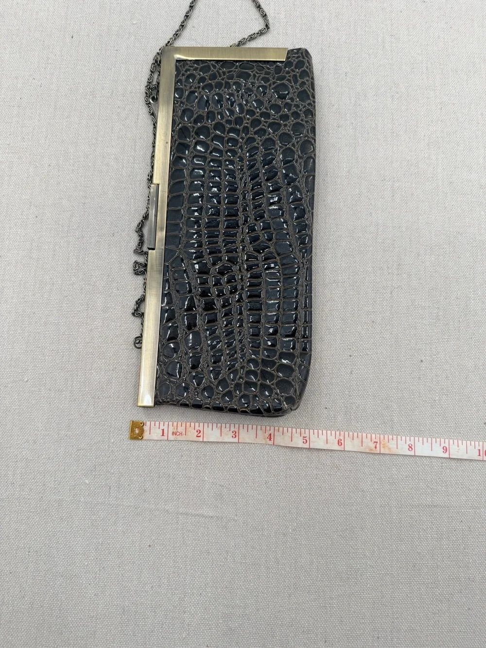 Jessica McClintock Brown Croc-Embossed Chain-Handle Evening Clutch